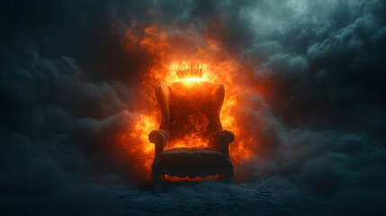 The Enigmatic Throne: Exploring the Surreal Solitude of a Crown Beneath Dark Swirling Clouds