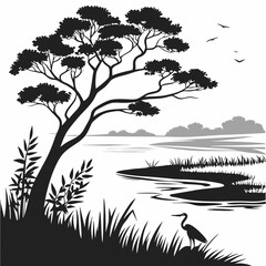 Shallow Lagoon vector silhouette black design white background