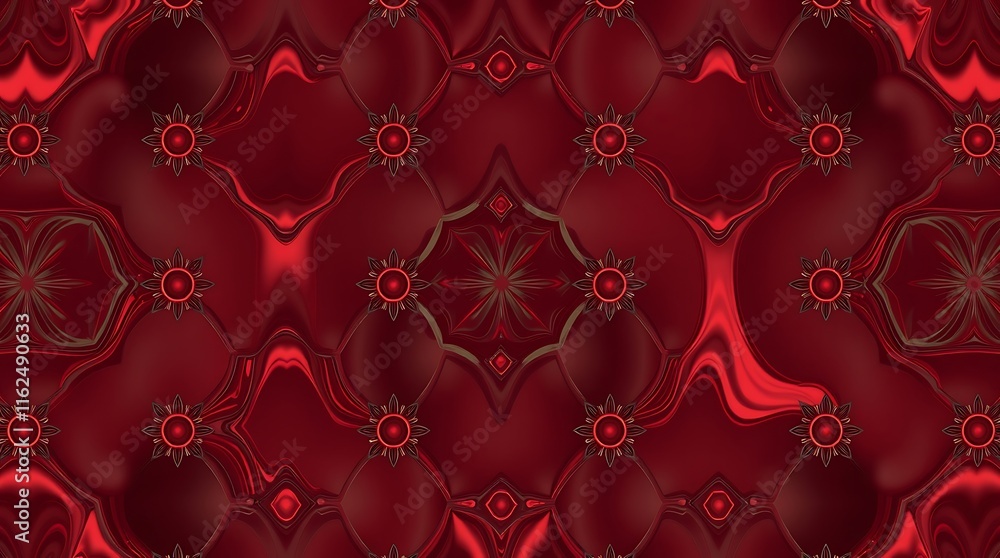 Poster intricate red and gold kaleidoscope pattern: a mesmerizing abstract design with rich red and golden 