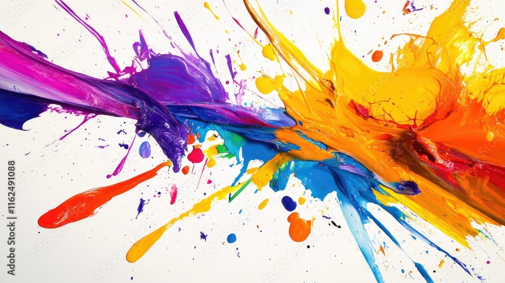 Poster abstract paint explosion with colorful streaks and splashes creating an energetic, high-definition w