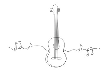 Hand-drawn guitar musical instrument one line drawing. Music concept line art background