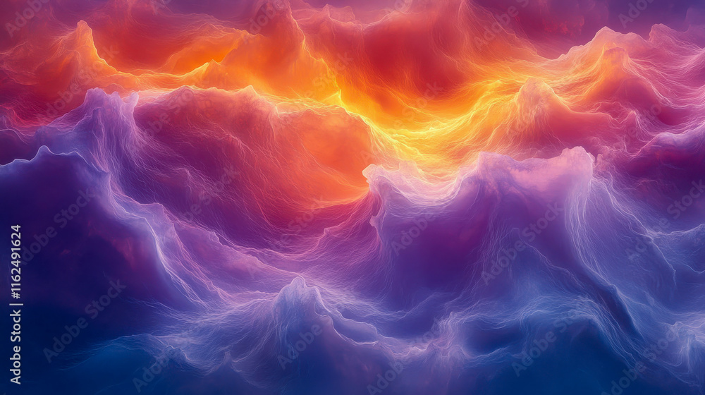 Poster abstract vibrant wave patterns in colorful hues blending seamlessly in a digital artwork