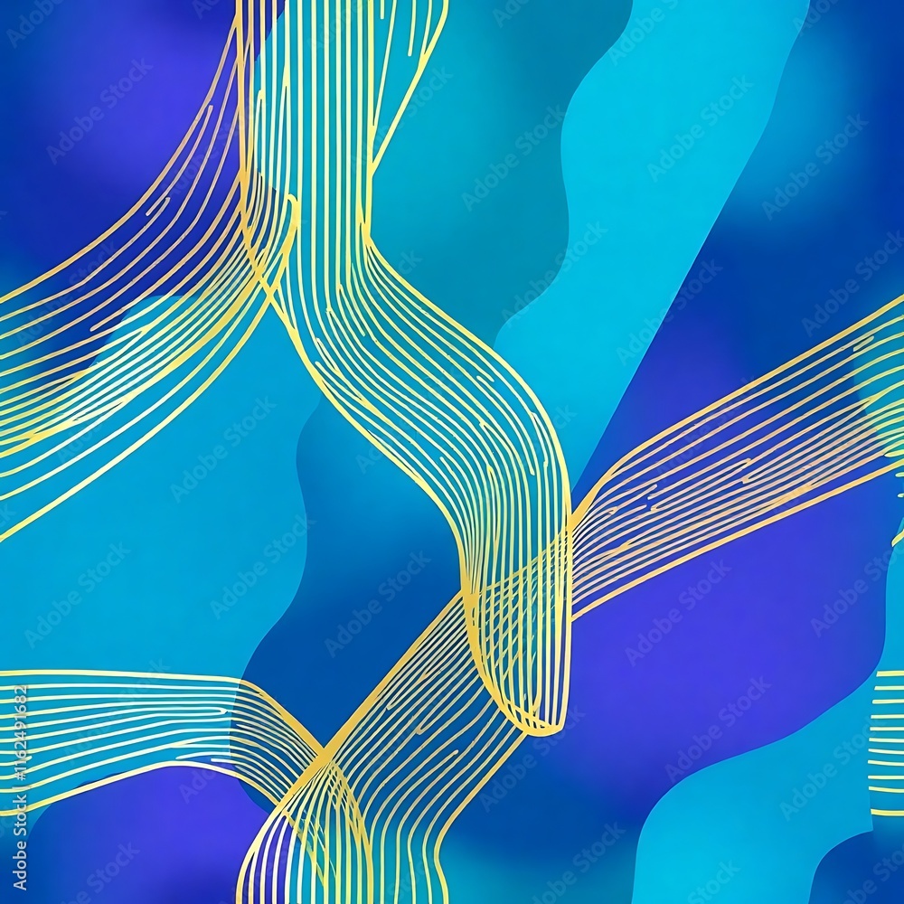 Poster abstract blue and gold pattern: this seamless pattern features a captivating interplay of vibrant bl
