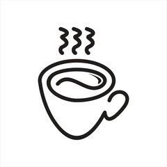 Premium coffee cup shop logo. Cafe mug icon. Latte symbol. Espresso hot drink sign. Robusta cappuccino emblem. Vector illustration.