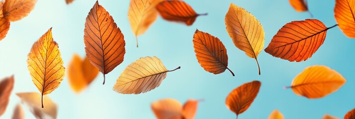 Falling Leaves, Autumn Colors A Serene Display of Nature s Beauty Against a Clear Blue Sky