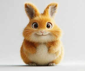 Adorable fluffy orange bunny rabbit sitting, cartoon style.