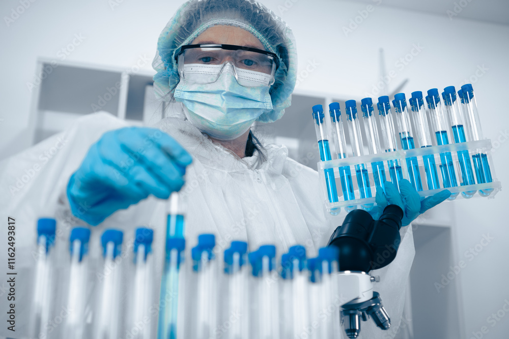 Aufkleber A skilled and meticulous Laboratory Technician expertly handling various test tubes within a cuttingedge laboratory setting, ensuring precision and accuracy during crucial experiments and analyses