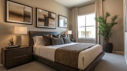 Modern Bedroom Interior Design with Neutral Tones and Artwork