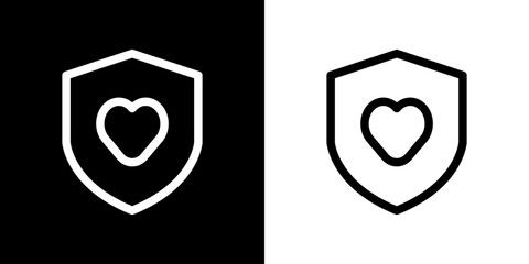 Shield icon. Protector. Heart. Love. Feeling. Black logo. Draw lines. Silhouette