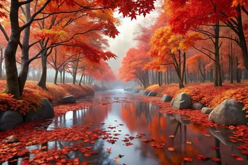 Foto op Canvas autumn landscape with trees and water © Md Mithu Mia