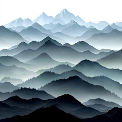 Vector panoramic landscape with blue and green fog