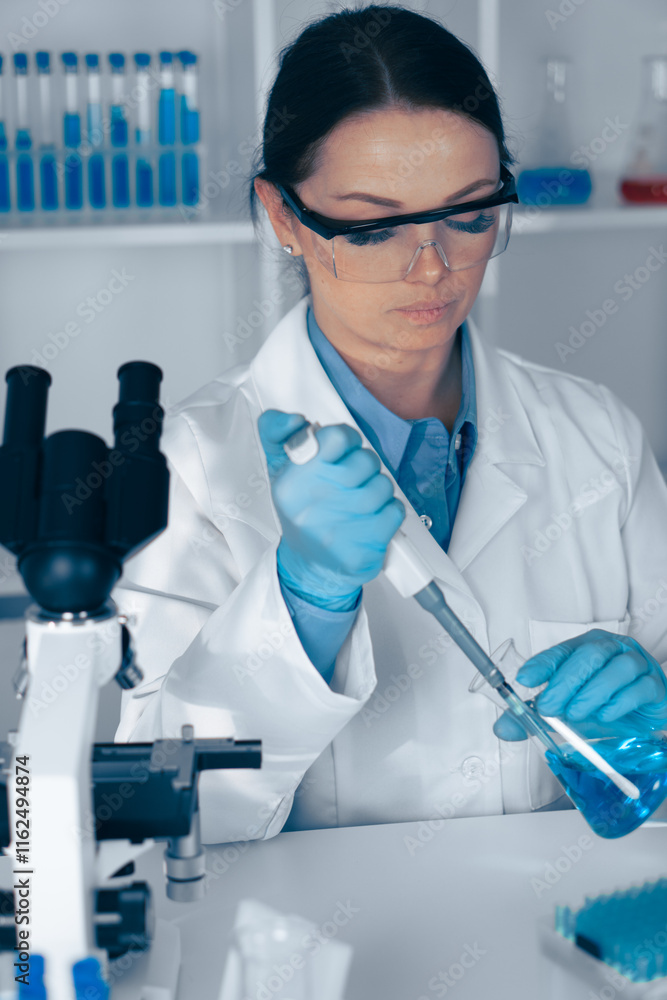Aufkleber In a stateoftheart lab, a dedicated scientist conducts an important experiment using advanced techniques and tools like a pipette, ensuring accuracy and contributing to science and biotechnology