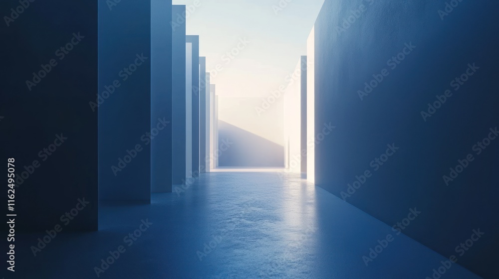 Poster abstract blue corridor architectural design rendering