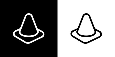 Traffic cone icon. Roadblock. Orange. Triangle. Cone. Black logo. Draw lines. Silhouette