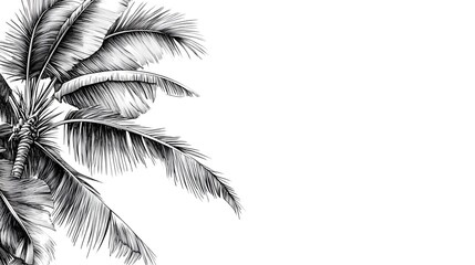 Obraz premium Detailed Ink Drawing of Palm Fronds on White Background
