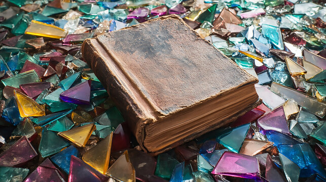 Old book on colorful broken glass. (3)