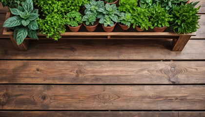 leaves ant plants pot  on wooden table  background