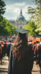 Graduation ceremony with students celebrating in robes beneath a sunny sky mobile wallpaper 4K