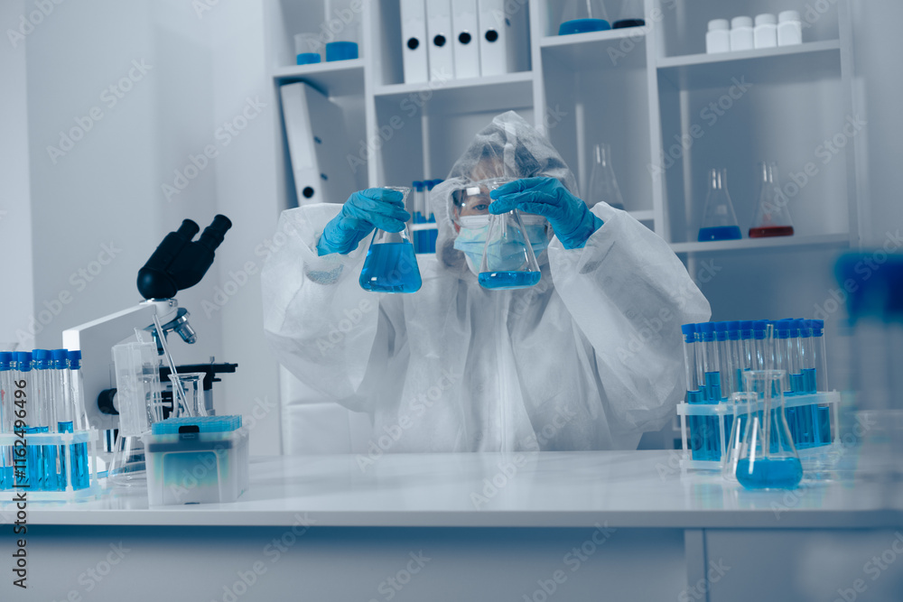 Aufkleber A dedicated scientist conducts intricate experiments in a sophisticated lab, using cuttingedge techniques to explore new research areas and achieve transformative results in science