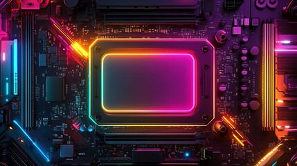 Fototapeta premium Colorful glowing tech panel or Futuristic motherboard with space for logo