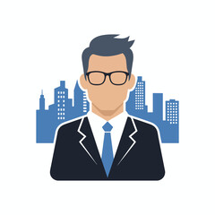 Business people upper body character set. Vector design in blue monocolor with outline.