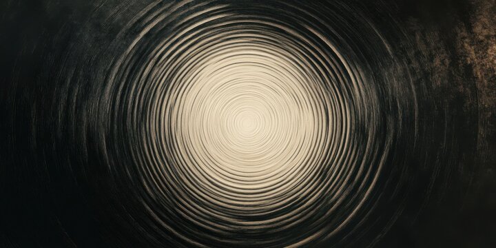 Subtle concentric circle patterns in muted tones, fading into a dark abyss, suggesting infinity and quiet elegance