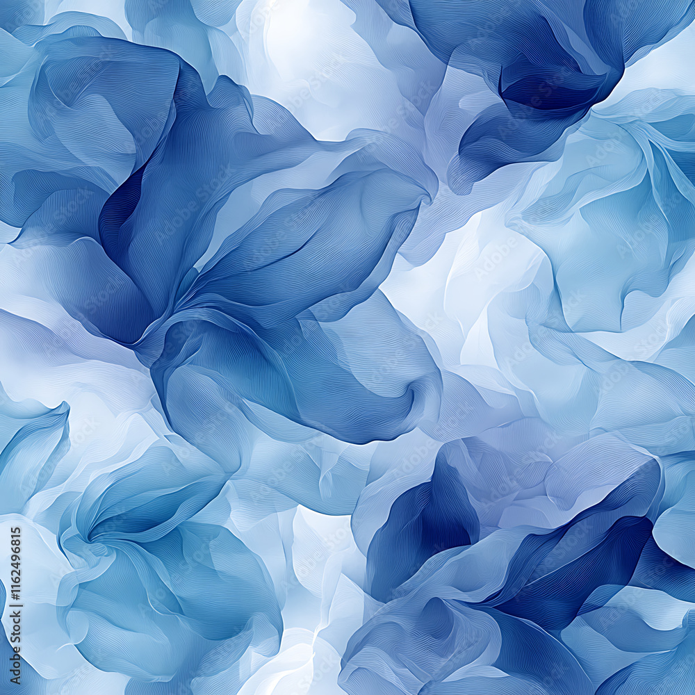 Poster soft blue abstract floral pattern with flowing shapes and delicate textures, creating serene and cal
