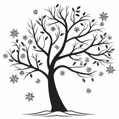 Fototapeta premium Snow-Capped Tree vector silhouette black design white background