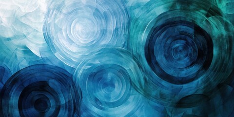 Translucent concentric circle patterns in cool blues and greens, fading into an infinite abyss, suggesting serenity and elegance