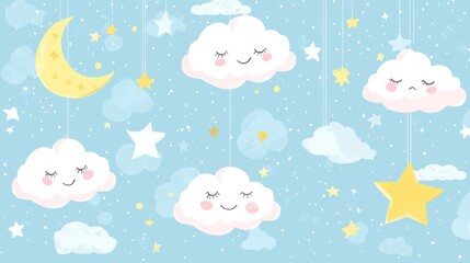 Sleepy Clouds Moon And Stars Night Sky Design