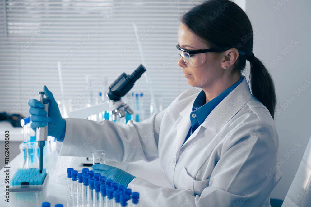 Poster A dedicated scientist is conducting experiments in a modern laboratory with cuttingedge technology, showcasing their expertise and commitment to advancing knowledge in science and research