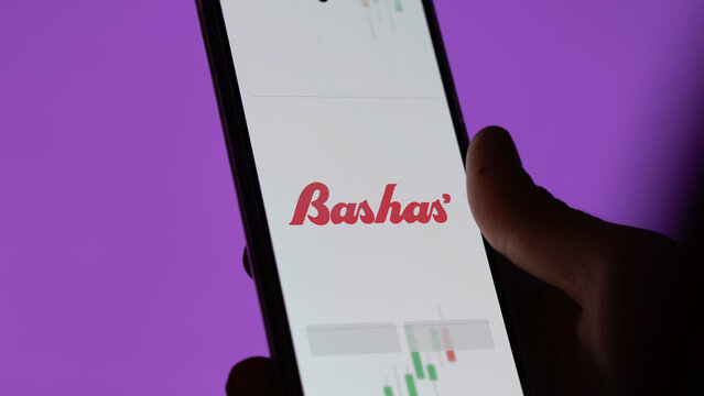 An investor analyzing the bashas' etf fund on a screen. A phone shows the prices of Bashas'