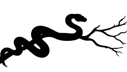 Obraz premium Black snake entwined with branch silhouette