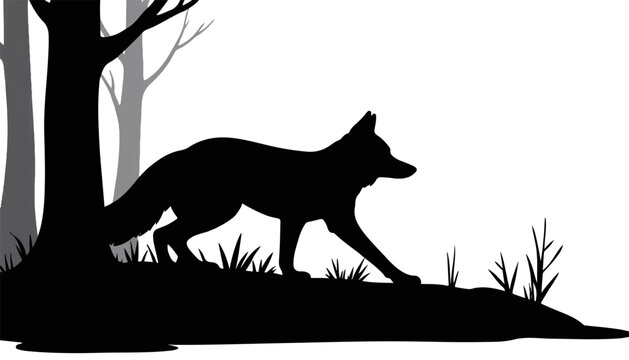 Silhouette of a wolf walking in a forest
