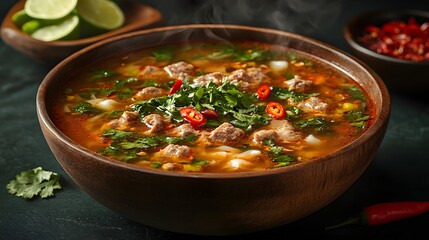 A Beautifully Arranged Bowl of Pho Showcasing the Aromatic Ingredients and Fresh Flavors of Vietnam