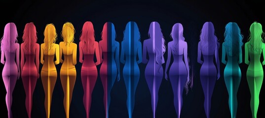 Fashion Apparel Trends Vibrant Silhouettes of Diverse Female Figures Showcasing Modern Styles