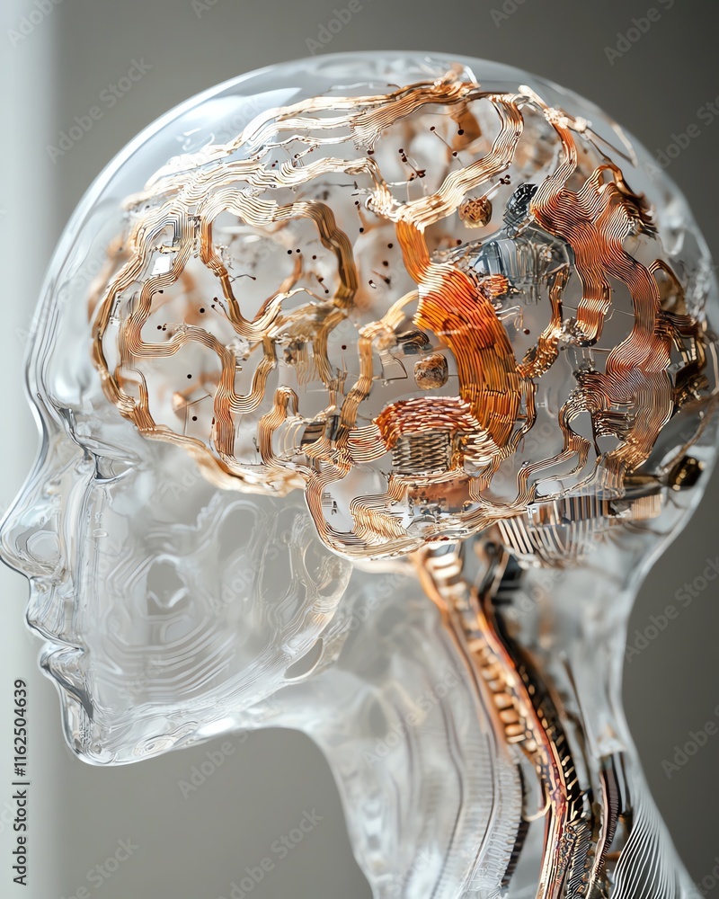Aufkleber A brain with dynamic circuit patterns, reflecting AGI s merging of human intelligence and sophisticated technology systems