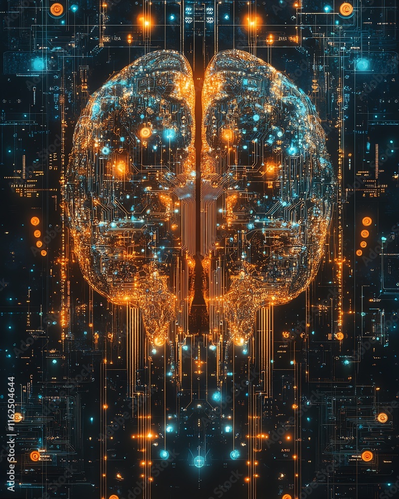 Aufkleber A brain with dynamic circuit patterns, reflecting AGI s merging of human intelligence and sophisticated technology systems