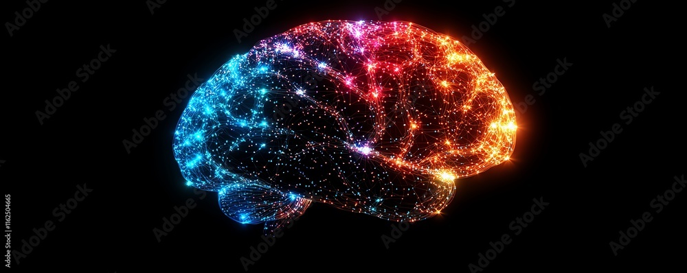 Poster a brain with vibrant circuit connections, symbolizing the seamless fusion of agis humanlike reasonin