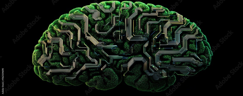 Aufkleber a brain with vibrant circuit connections, symbolizing the seamless fusion of agis humanlike reasonin