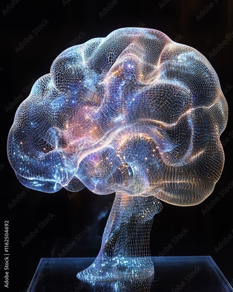 Aufkleber A brain with dynamic circuit patterns, reflecting AGI s merging of human intelligence and sophisticated technology systems