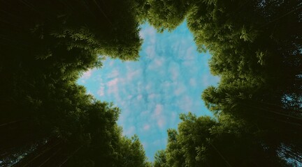 Bamboo forest wallpaper on clear blue sky. 3D rendering