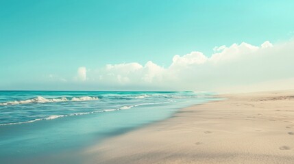 Fototapeta premium Serene Beachscape Under a Bright Azure Sky