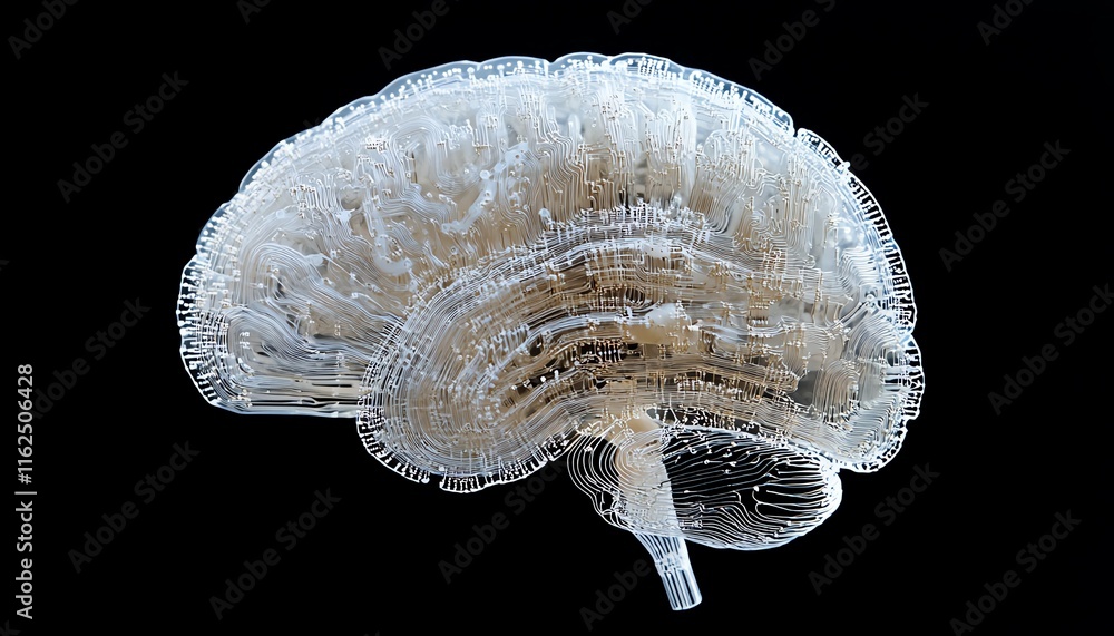 Leinwandbilder brain with intricate digital circuit lines, representing agis combination of cognitive human intelli