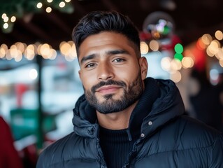 Obraz premium A man with a beard smiles at the camera