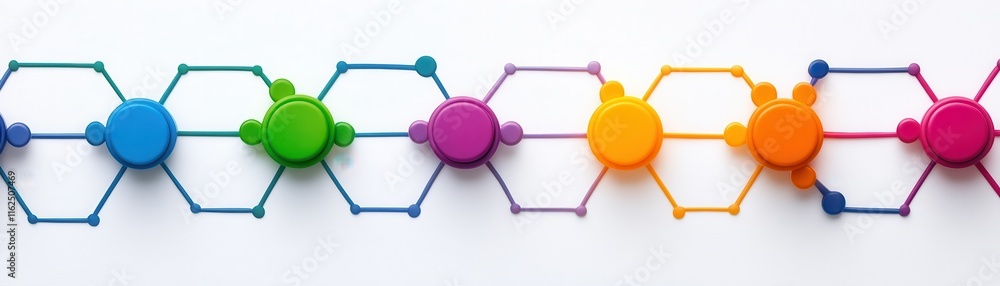 Aufkleber colorful molecular structure featuring interconnected hexagonal shapes and circular nodes, represent