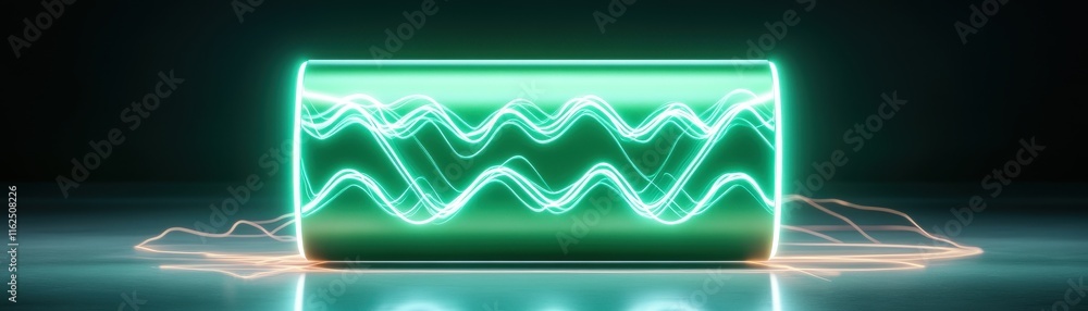 Aufkleber a glowing green waveform pulsates in a dark environment, creating a futuristic and digital aesthetic