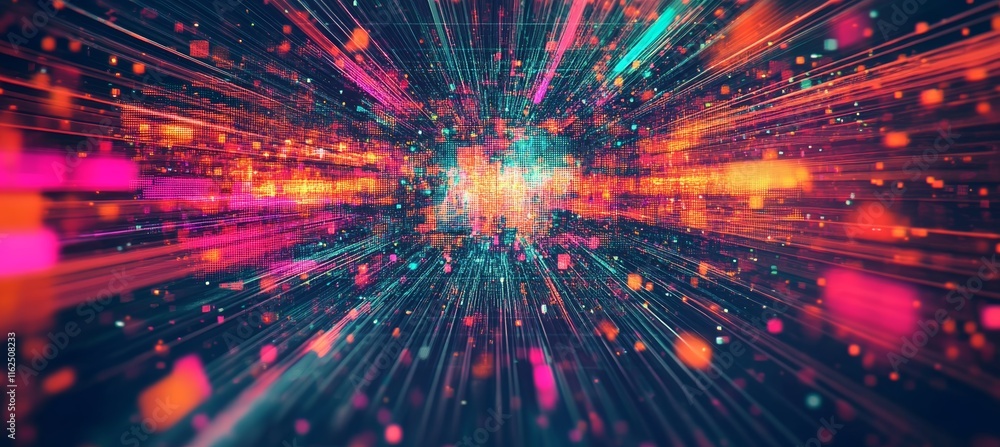 Aufkleber Digital binary data on virtual space spark burst backdrop. Generative AI technology.	
