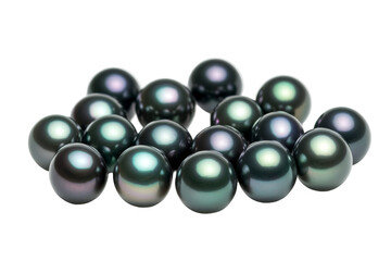 A stunning arrangement of lustrous black pearls is elegantly displayed against a pristine white background, showcasing their deep color and exquisite shine
