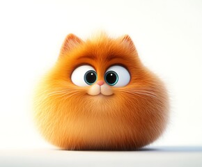 Adorable fluffy orange cartoon cat, big eyes, sitting.
